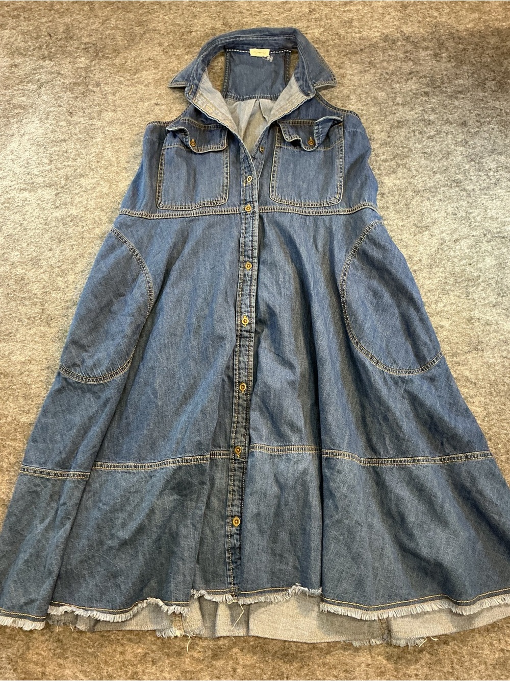Pilcro Denim Collared Tiered Boho Button-Front Dress - Blue Size XS